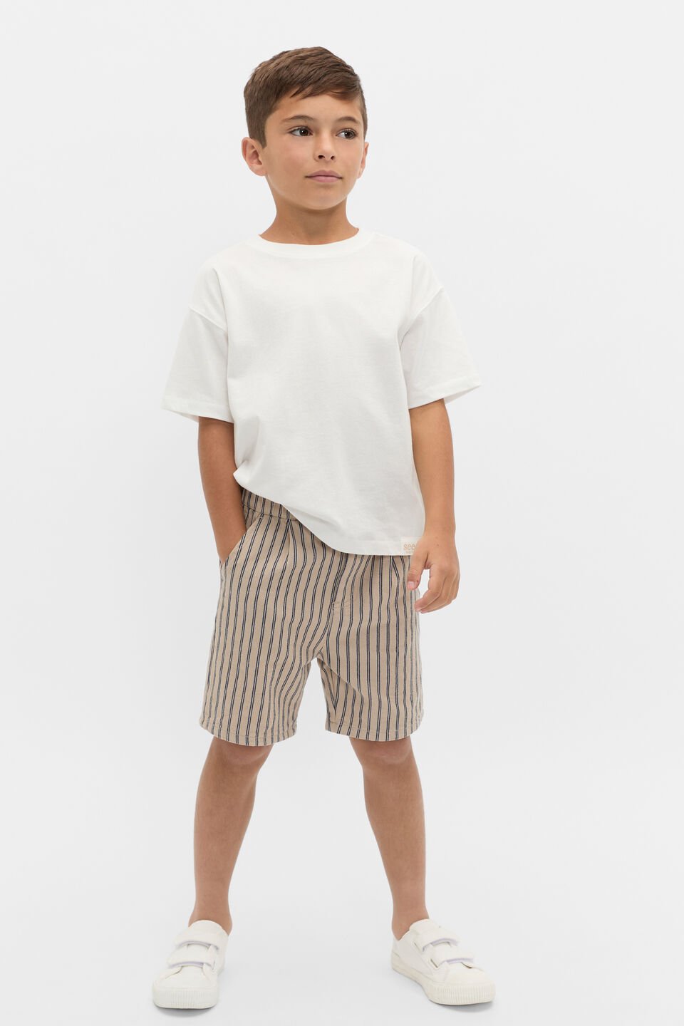 Stripe Woven Short  French Navy