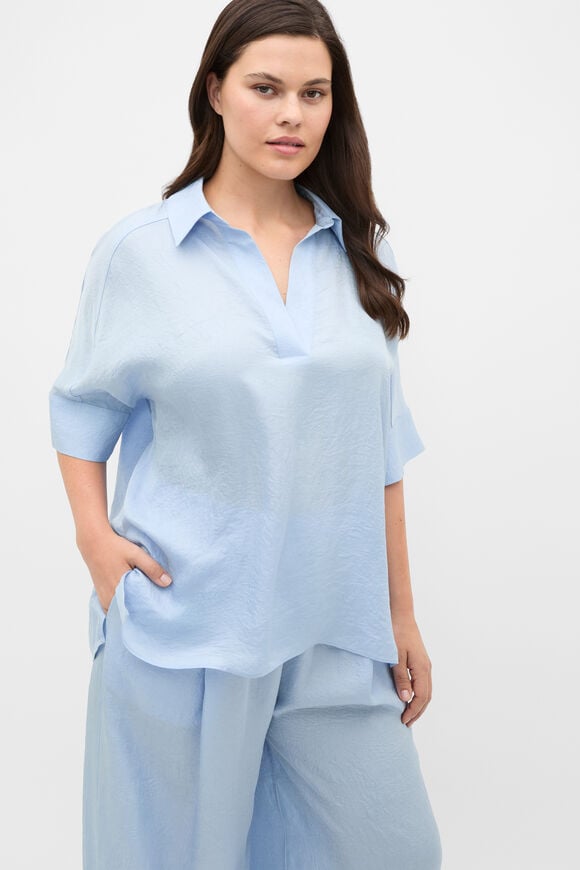 Textured Satin Collared Popover  Arctic Blue  hi-res