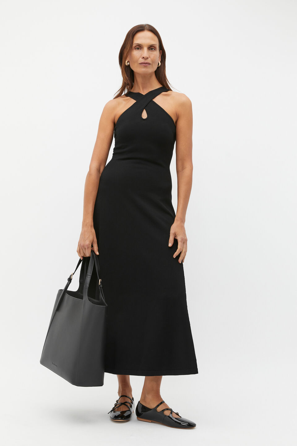 Compact Crepe Knit Halter Dress  Black