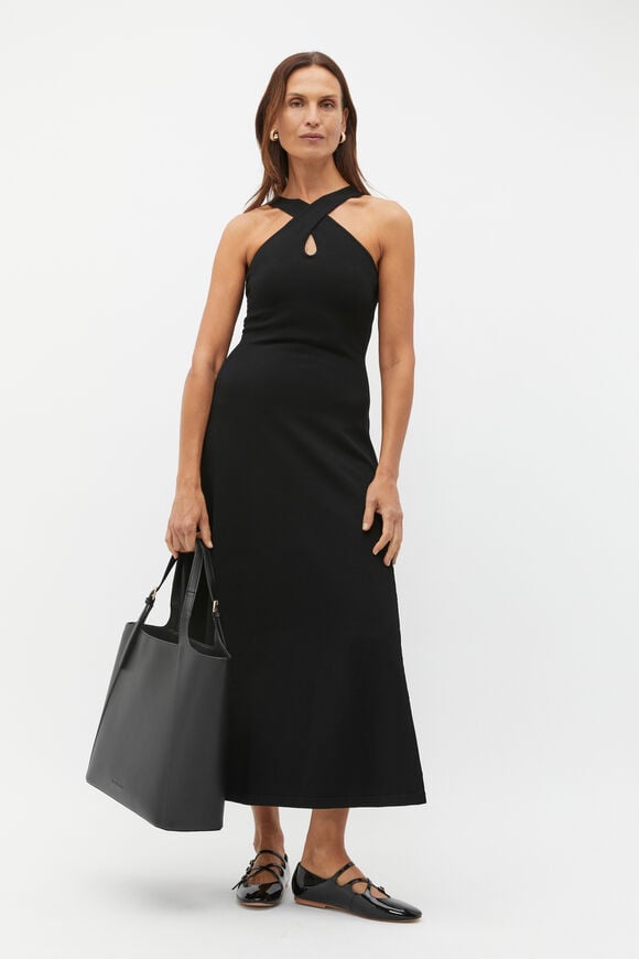 Compact Crepe Knit Halter Dress  Black  hi-res