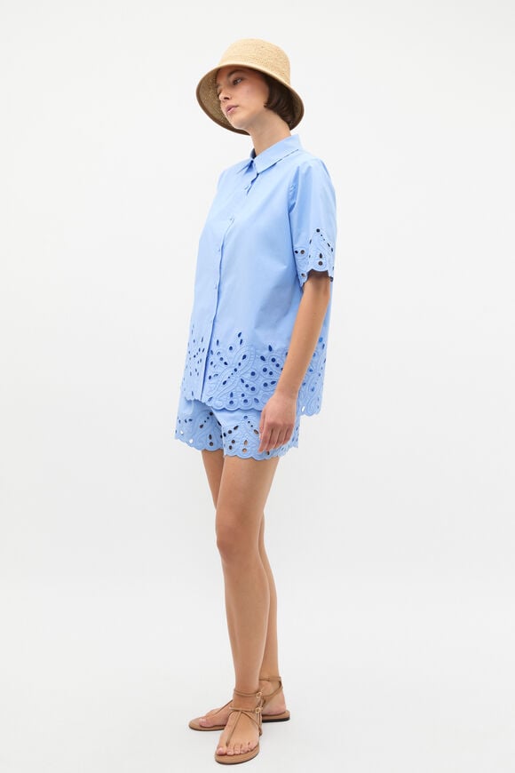 Poplin Broderie Shirt  Cornflower Blue  hi-res