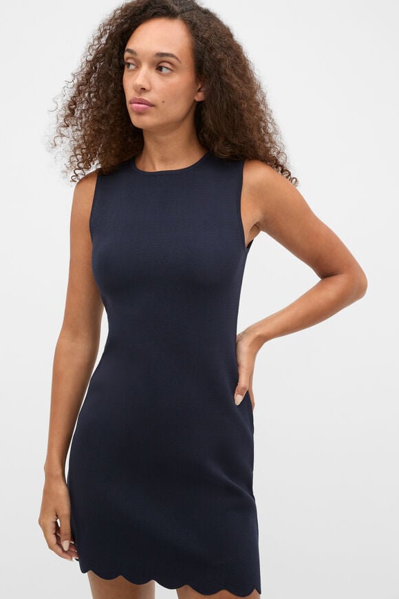 Scallop Crepe Knit Mini Dress  Twilight Blue  hi-res
