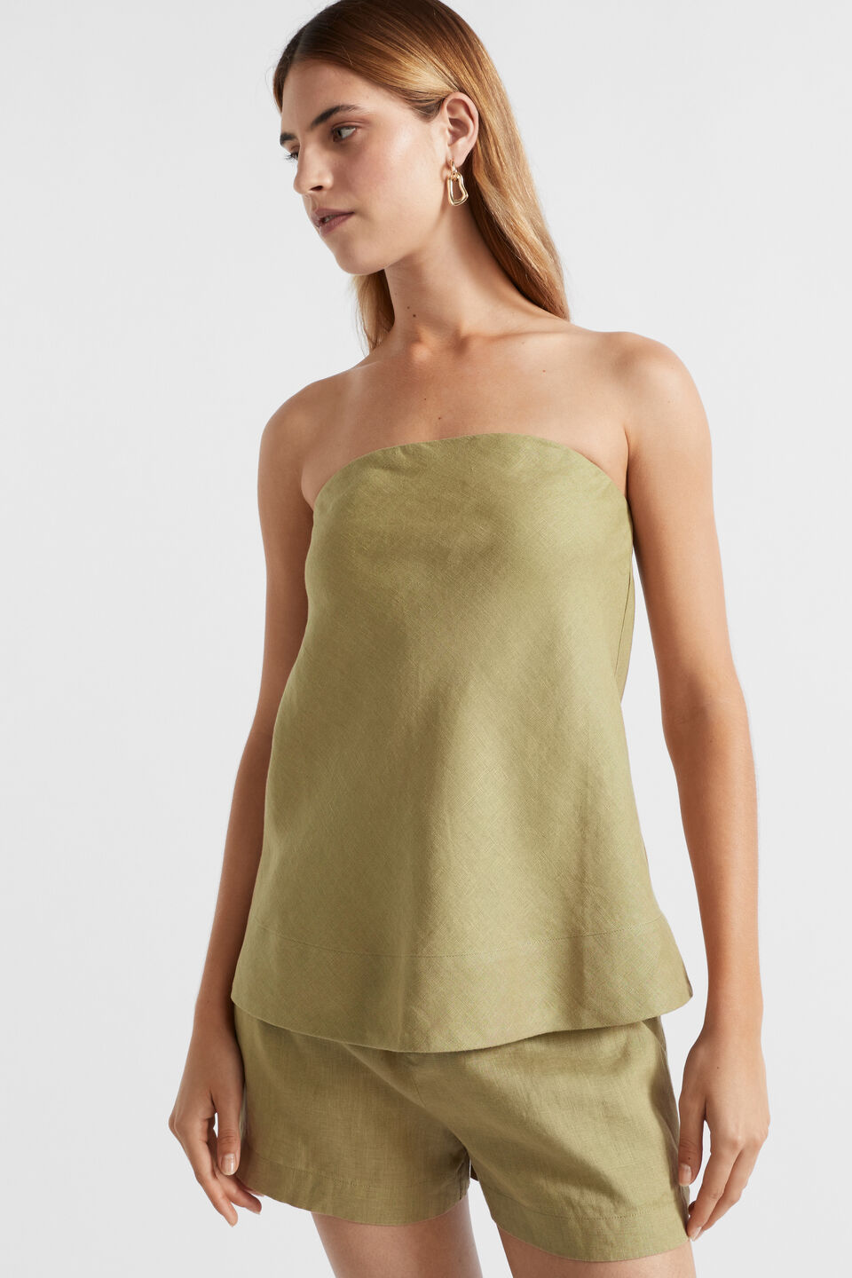 Core Linen Strapless Top  Pistachio