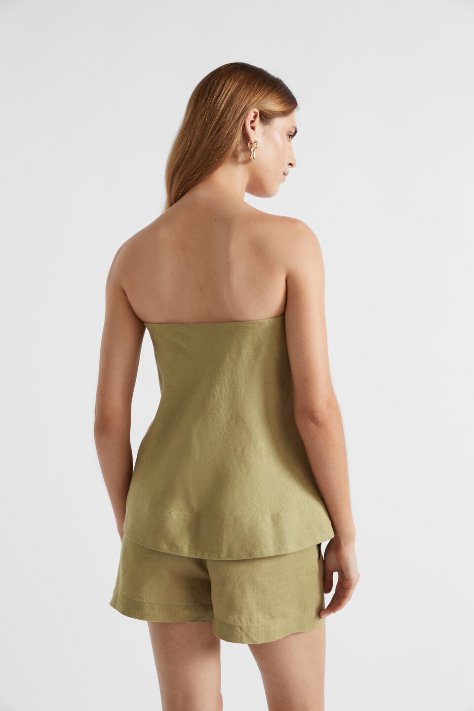 Core Linen Strapless Top  Pistachio