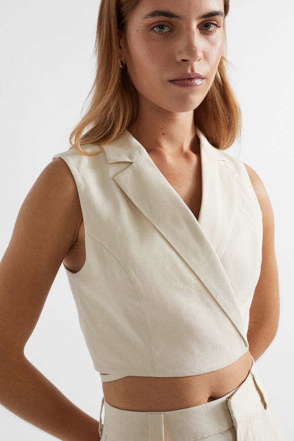 Wrap Tie Waist Vest  Oyster  hi-res