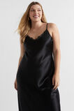 Satin Lace Trim Slip Dress  Black  hi-res