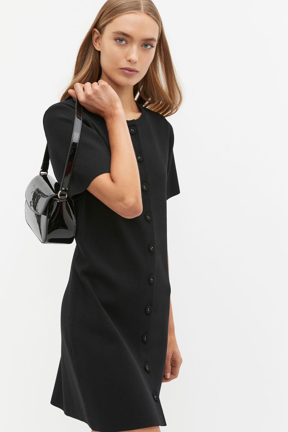 Crepe Knit Swing Dress  Black
