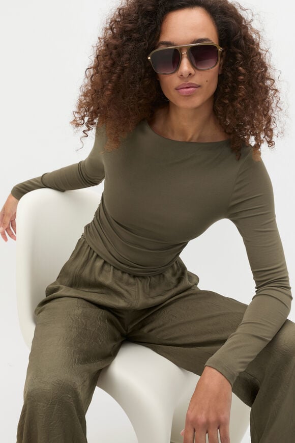 Boat Neck Layering Top  Olive Leaf  hi-res