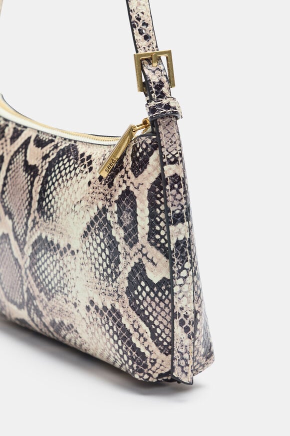 Leather Shoulder Bag  Snake Print  hi-res