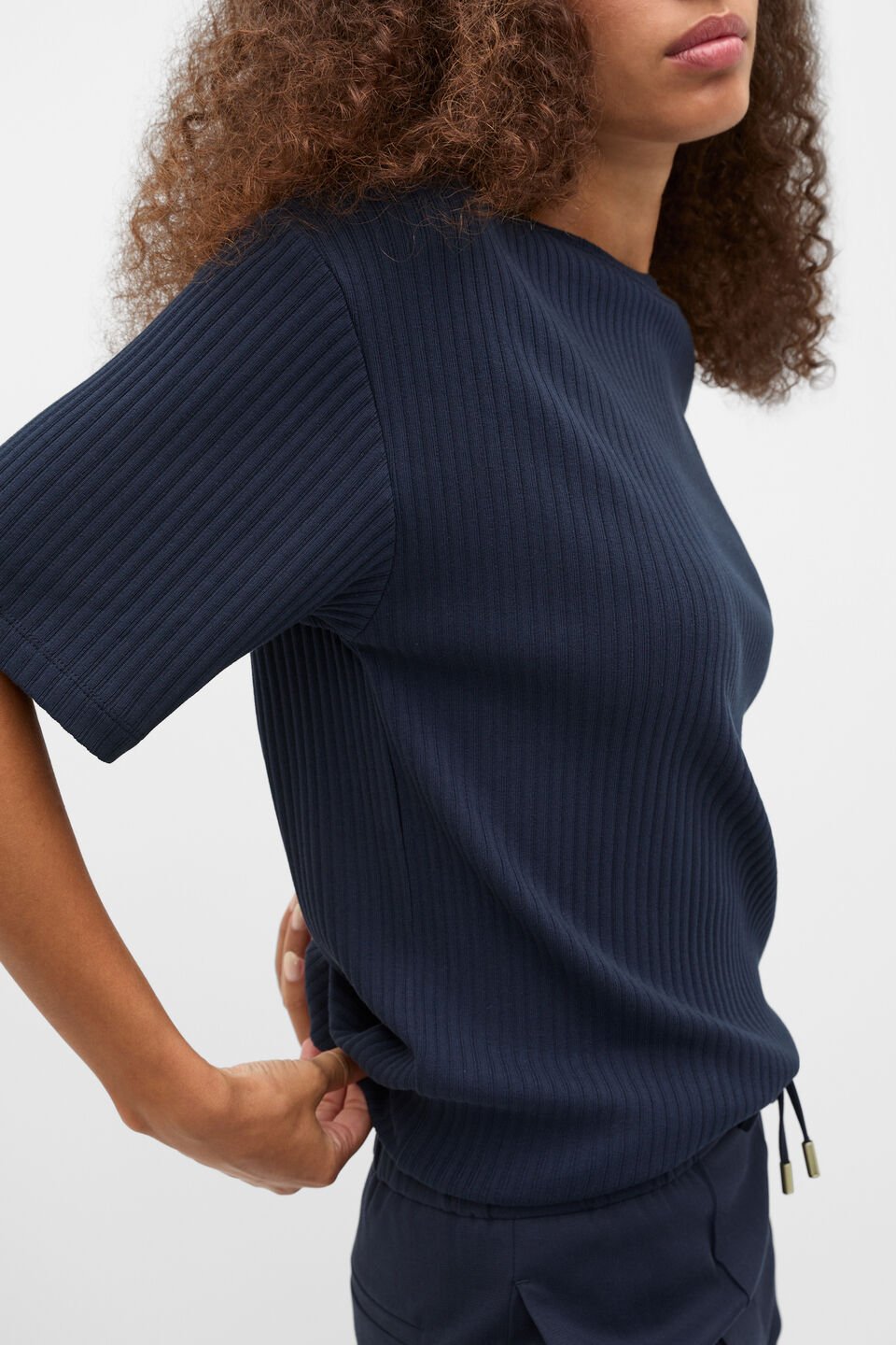 Cotton Rib Longline Tee  Twilight Blue