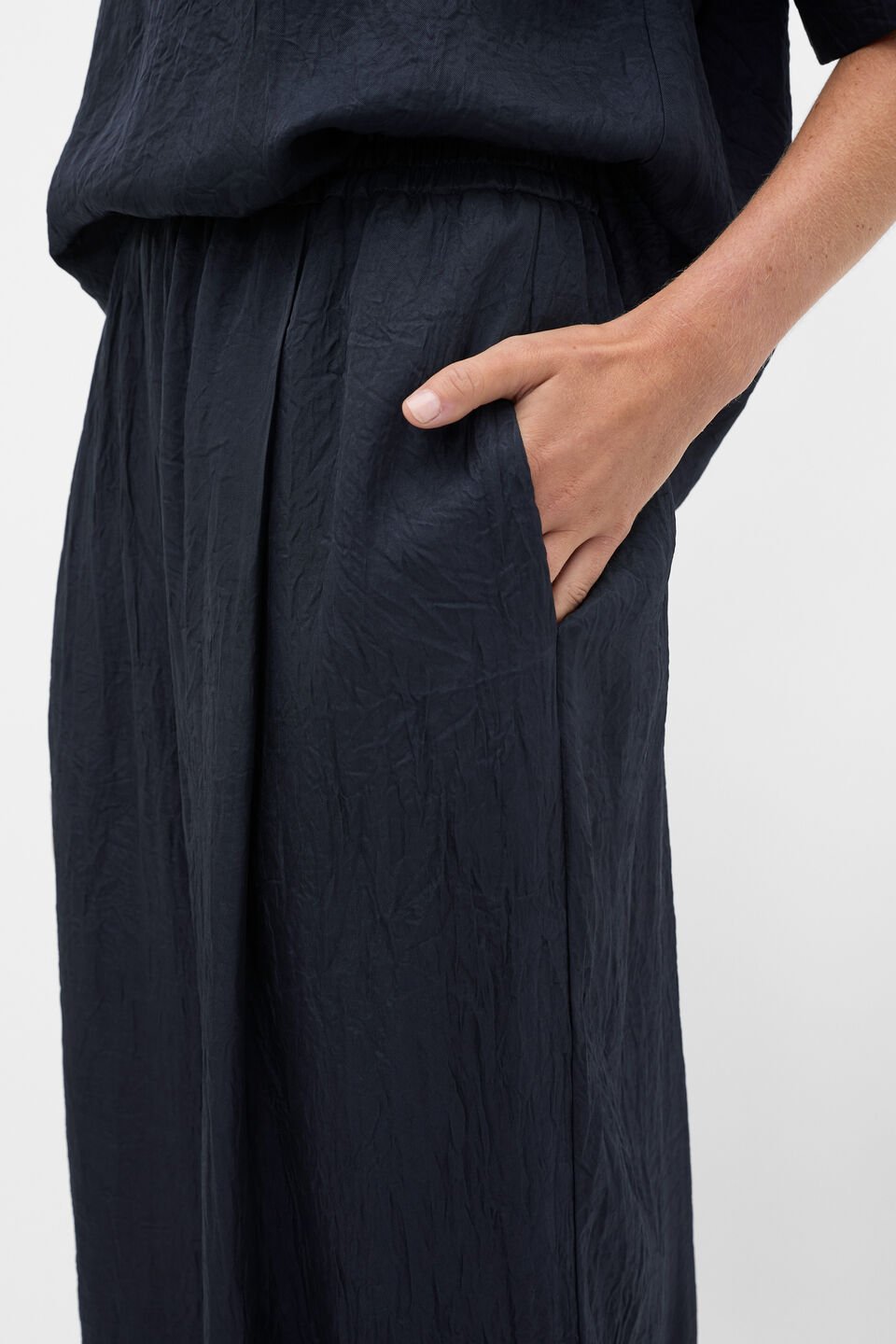 Textured Satin Gathered Pant  Twilight Blue