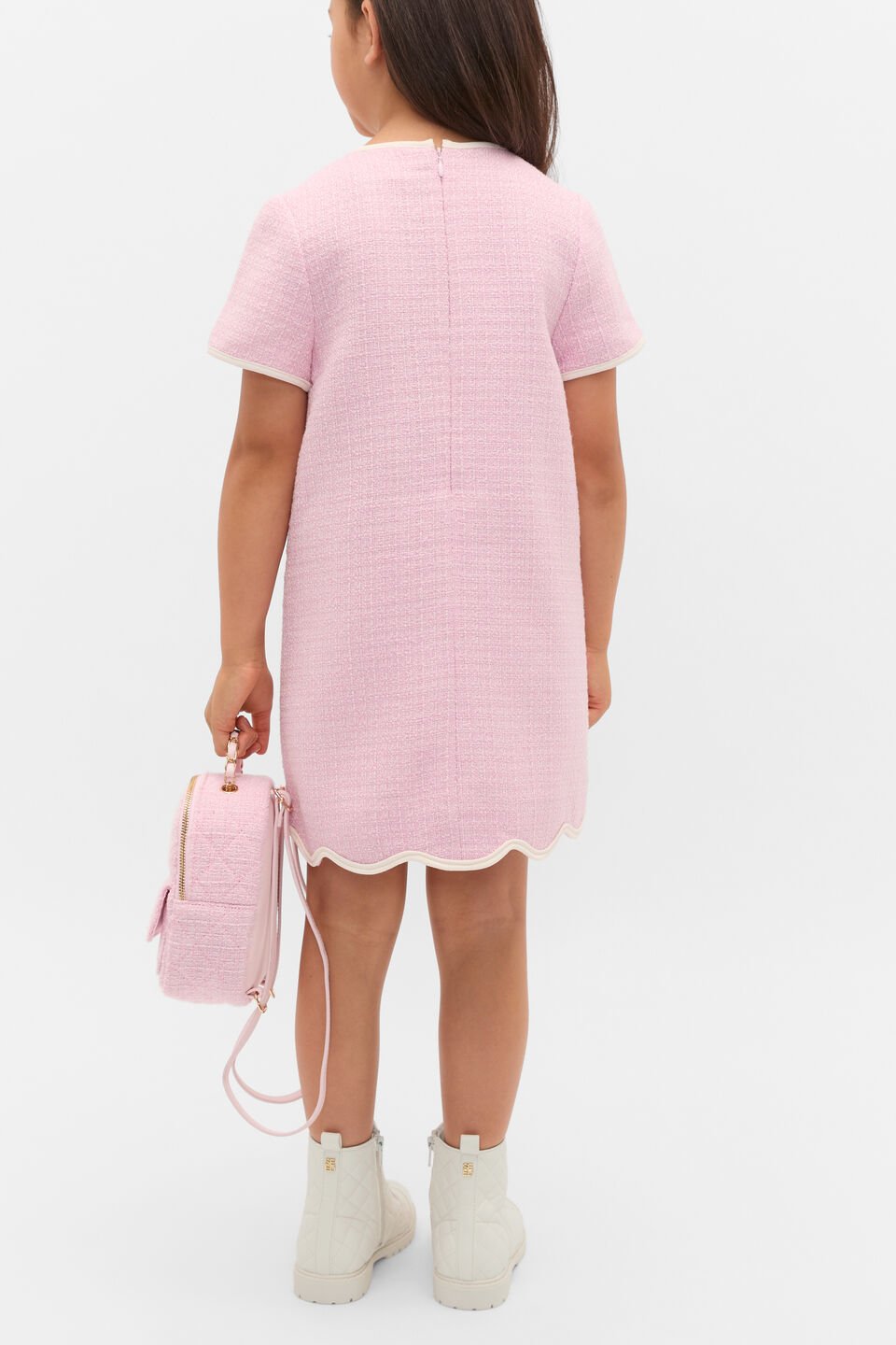 Scallop Tweed Dress  Candy Pink