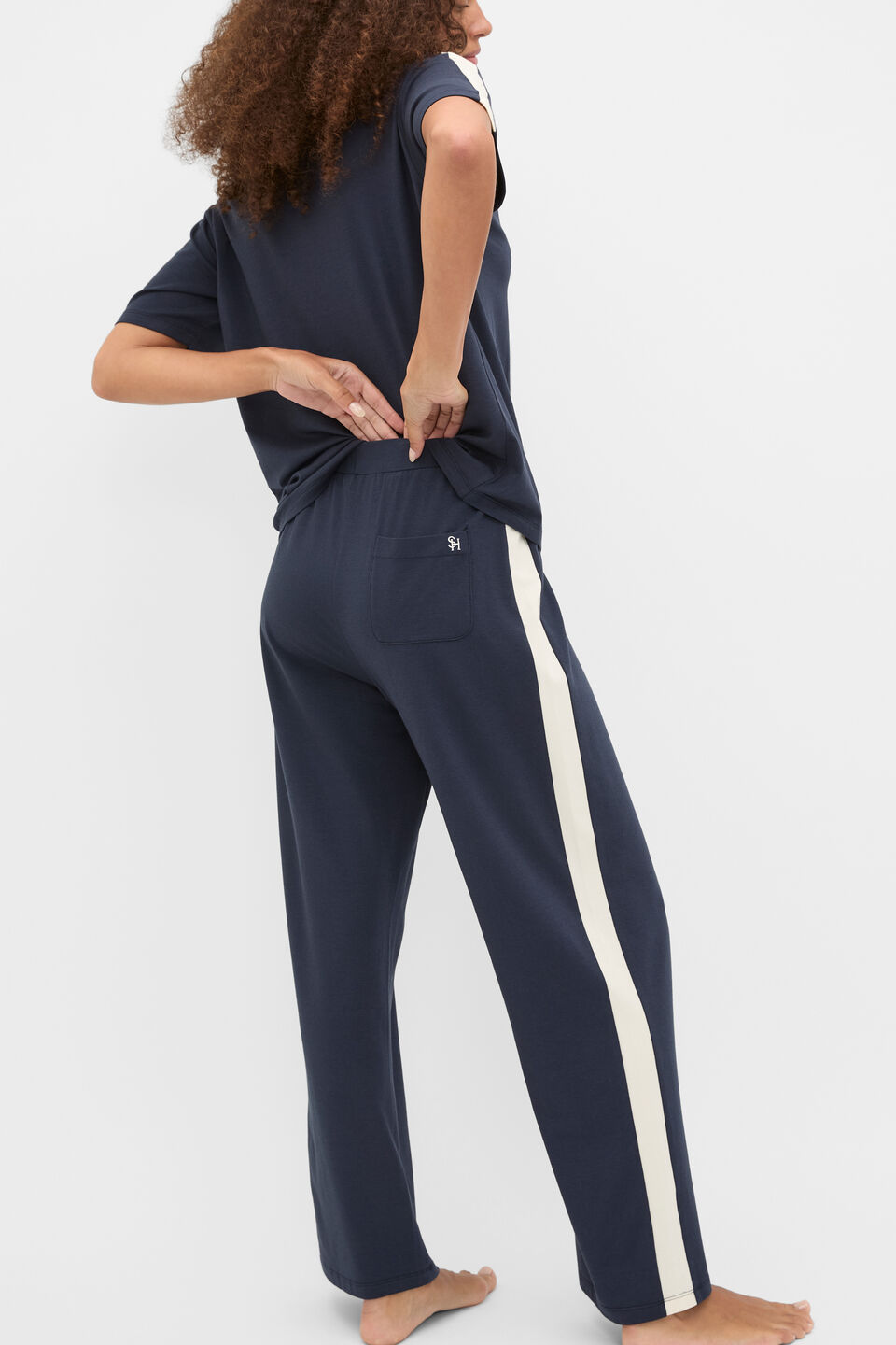 Contrast T-Shirt and Pant PJ Set  Twilight Blue