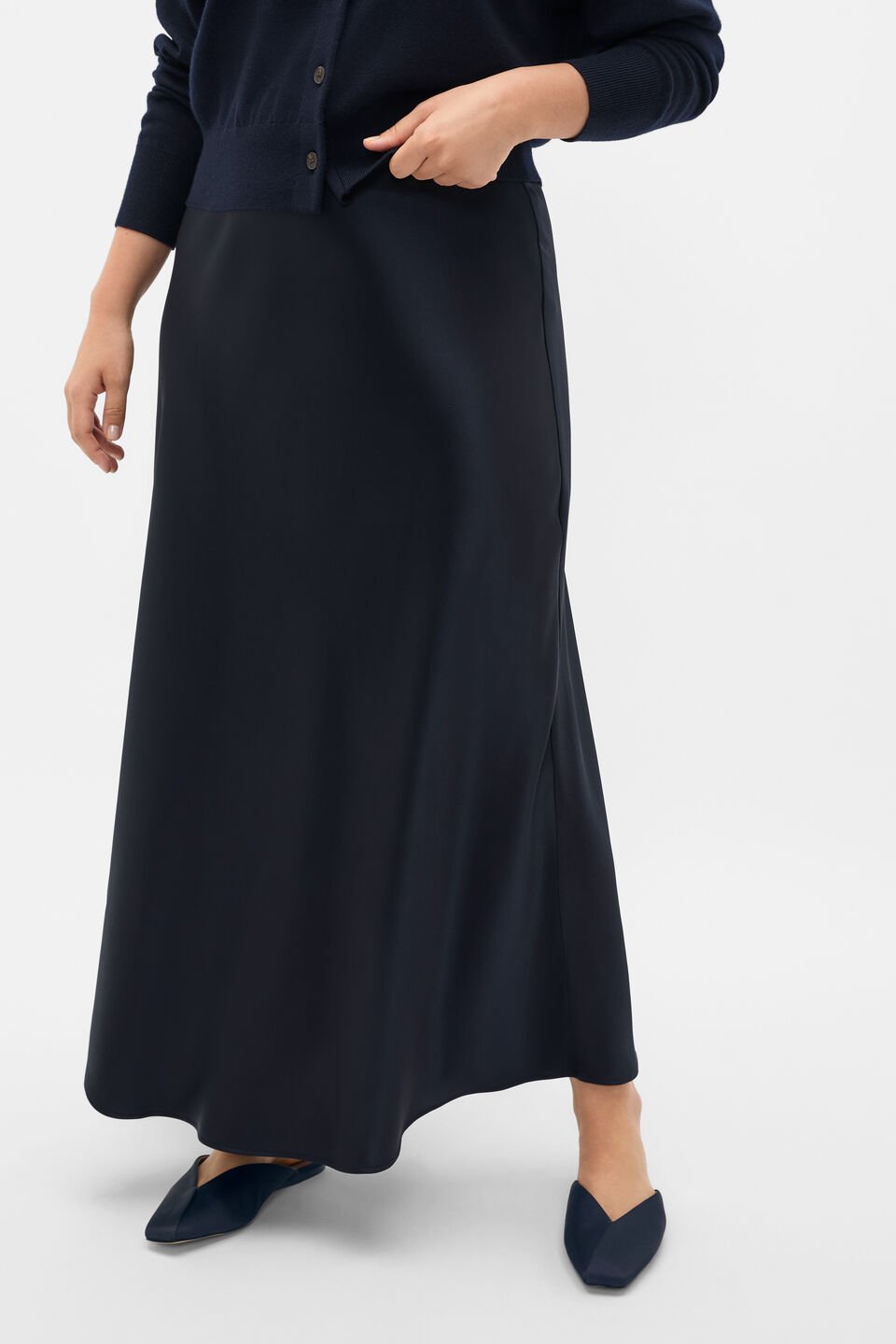 Satin Midi Skirt  Twilight Blue