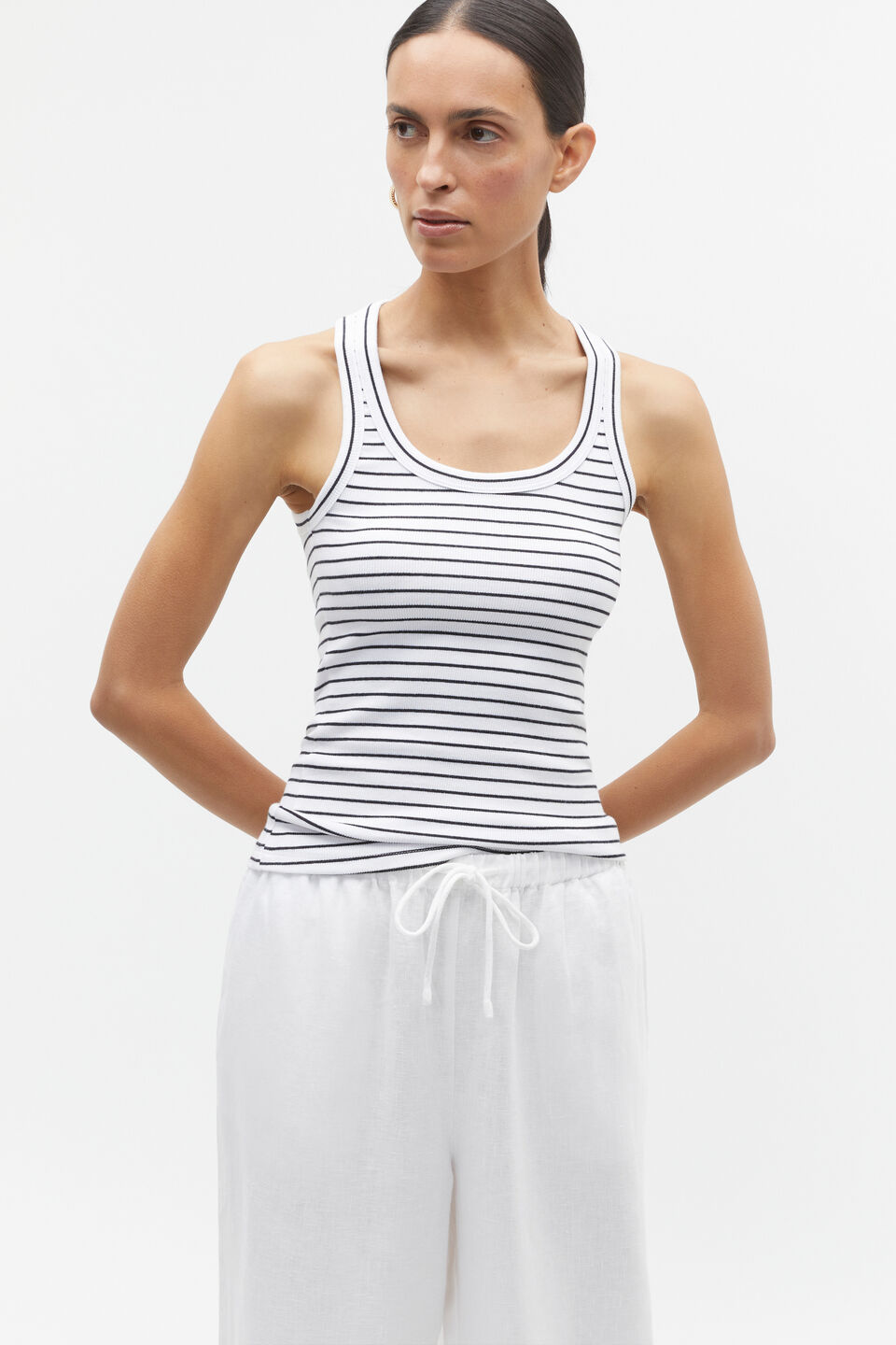 Australian Cotton Rib Tank  Mono Stripe