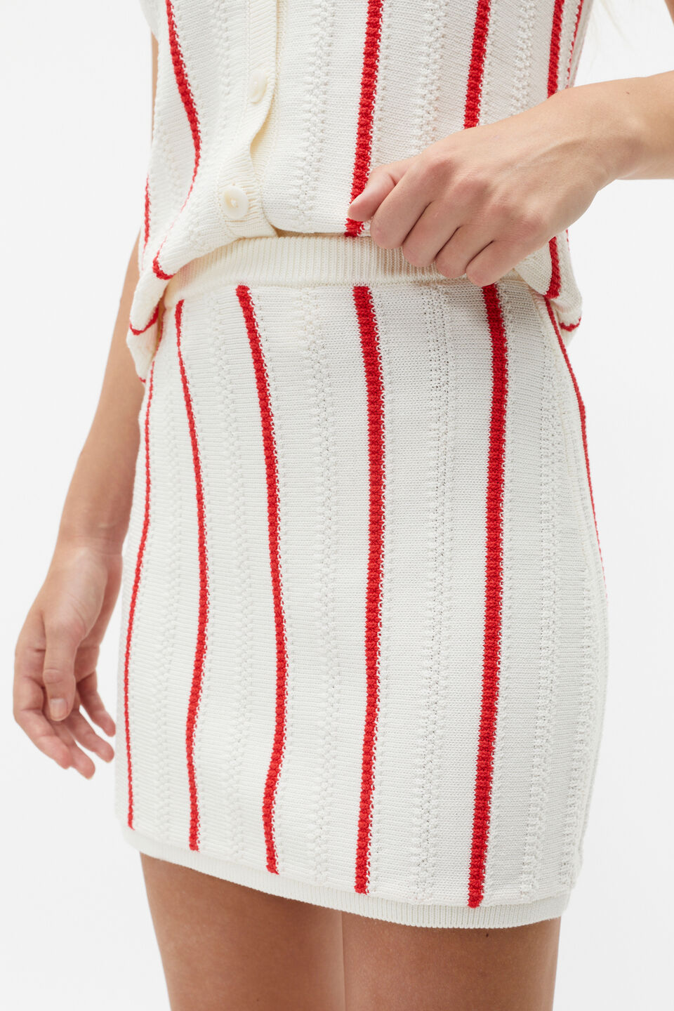 Crochet A Line Mini Skirt  Strawberry Red Stripe
