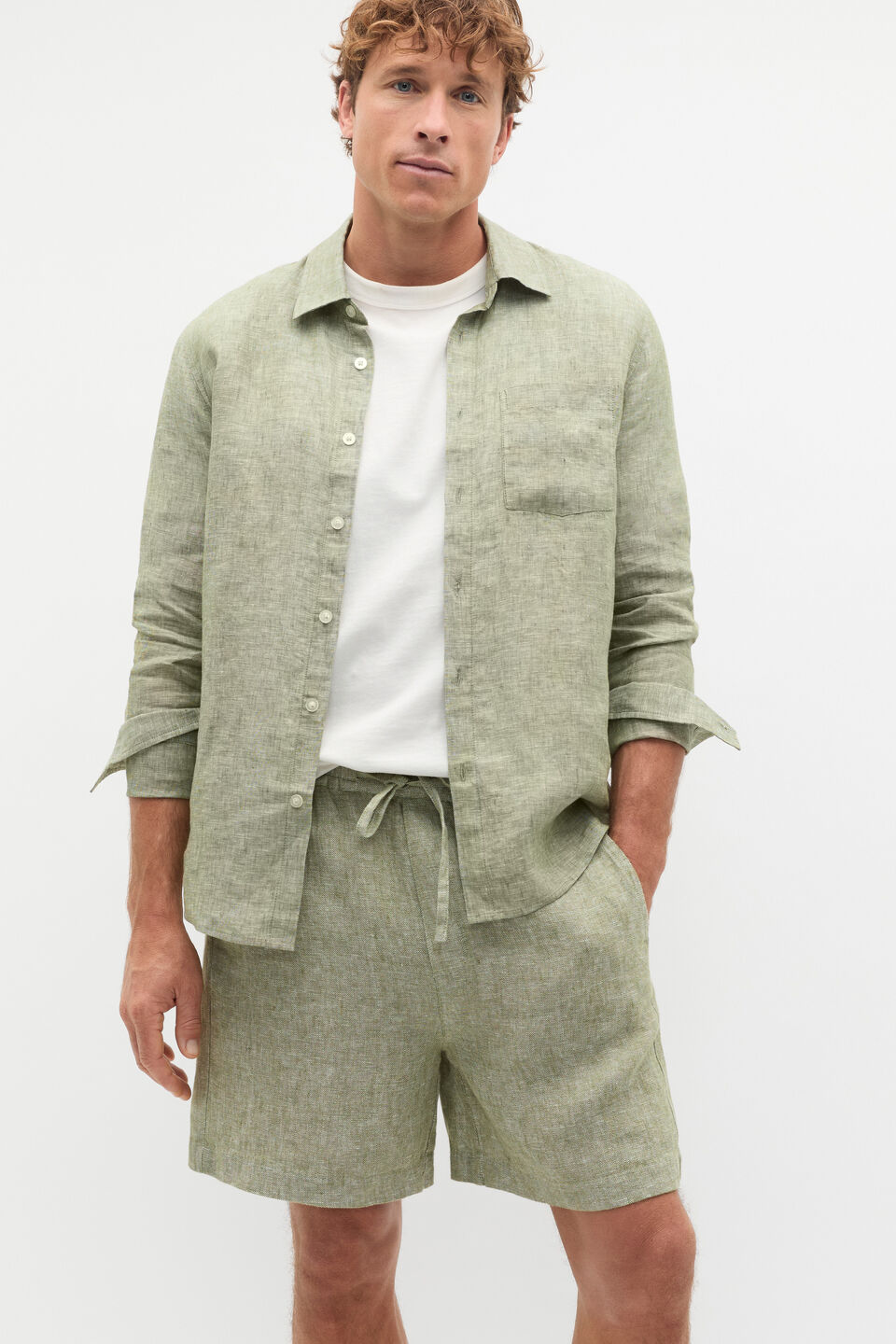 Linen Pullon Short  Green Apple