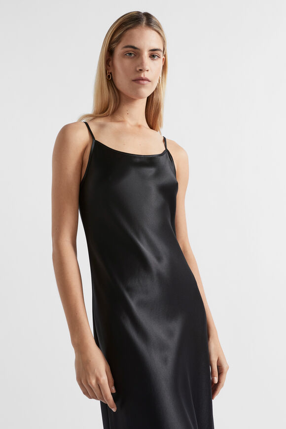 Satin Maxi Slip Dress  Black  hi-res