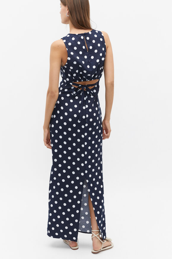 Linen Ruched Side Maxi Dress  Midnight Sky Spot  hi-res
