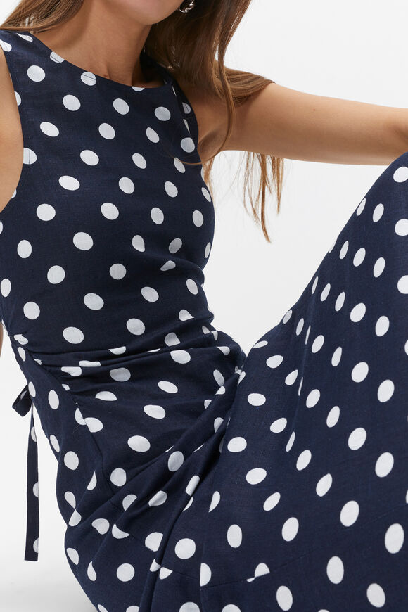 Linen Ruched Side Maxi Dress  Midnight Sky Spot  hi-res