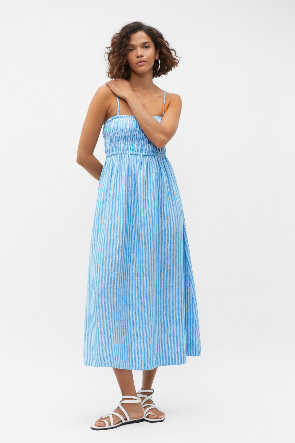 Linen Smocked Midi Dress  Amalfi Stripe