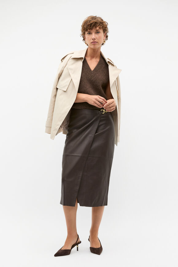 Leather Wrap Front Skirt  Dark Espresso  hi-res