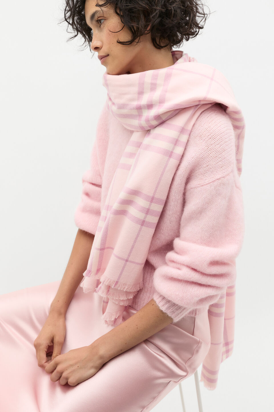 Multi Check Scarf  Rose Petal