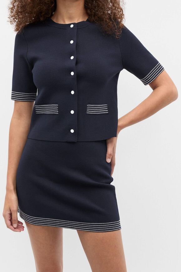 Crepe Knit Contrast Skirt  Twilight Blue  hi-res