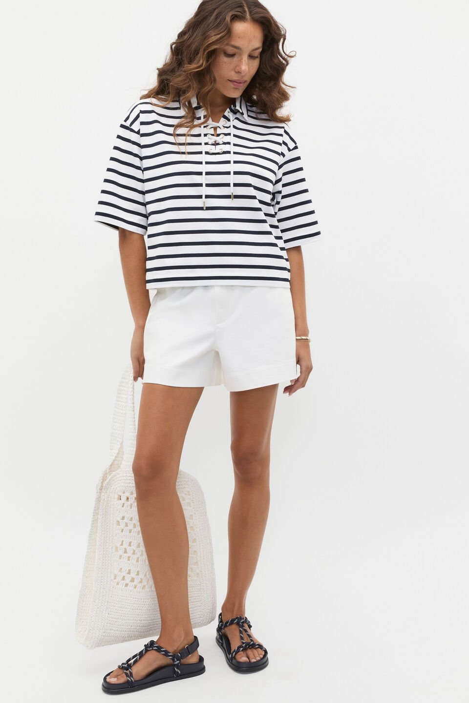 Stripe Tie Neck Polo  Twilight Blue Stripe