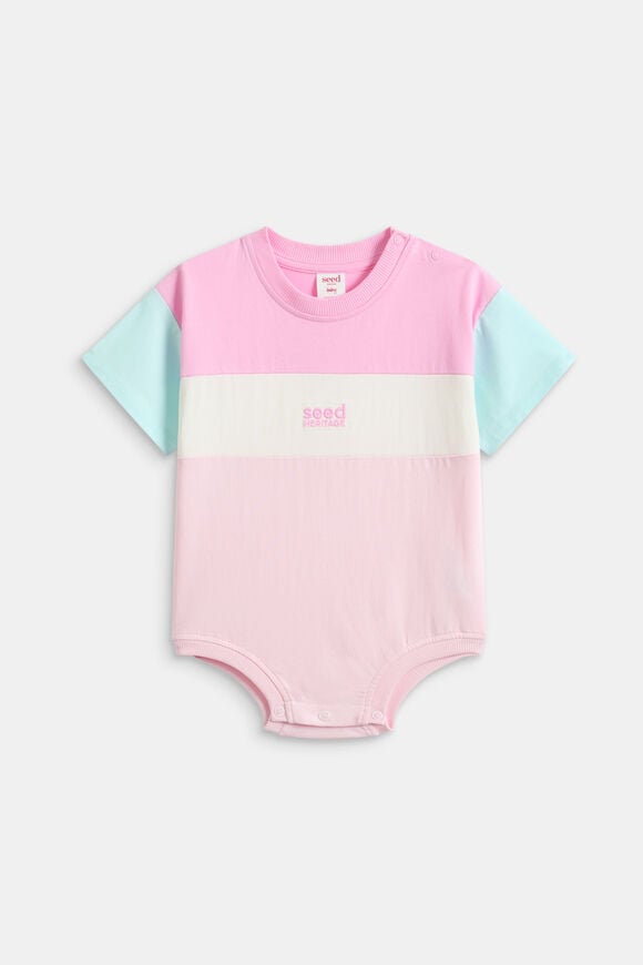 Spliced Logo Romper  Pink Lemonade  hi-res