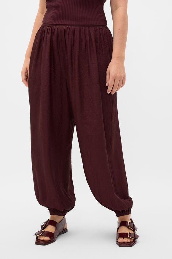 Textured Satin Harem Pant  Plum Red  hi-res
