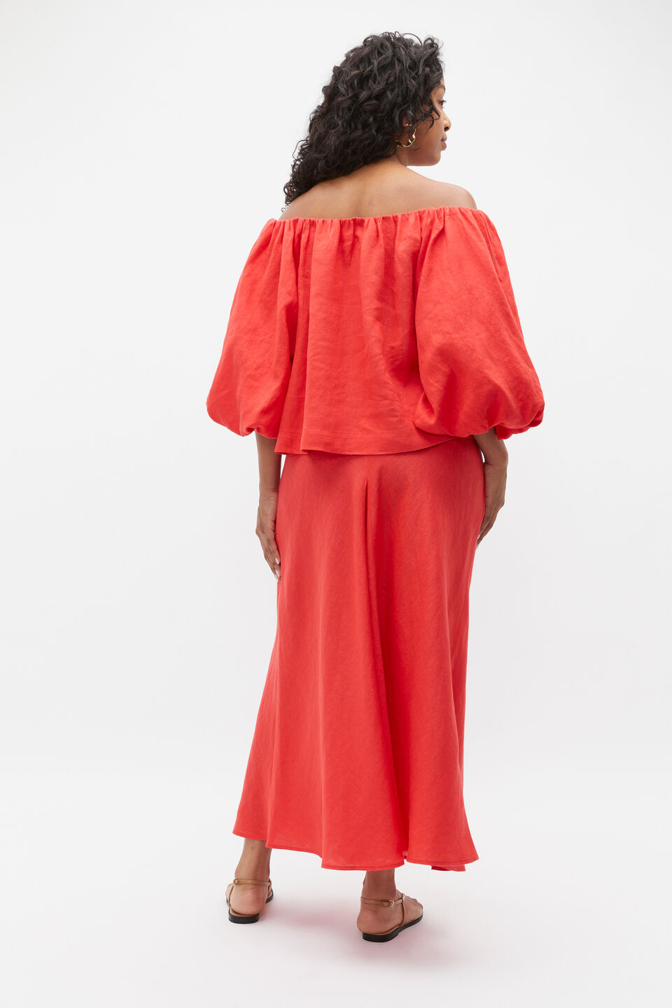 Linen Off Shoulder Top  Strawberry Red