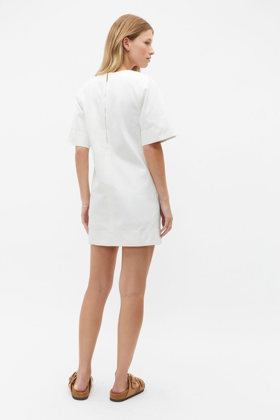 Denim V Neck Mini Dress  Cloud Cream