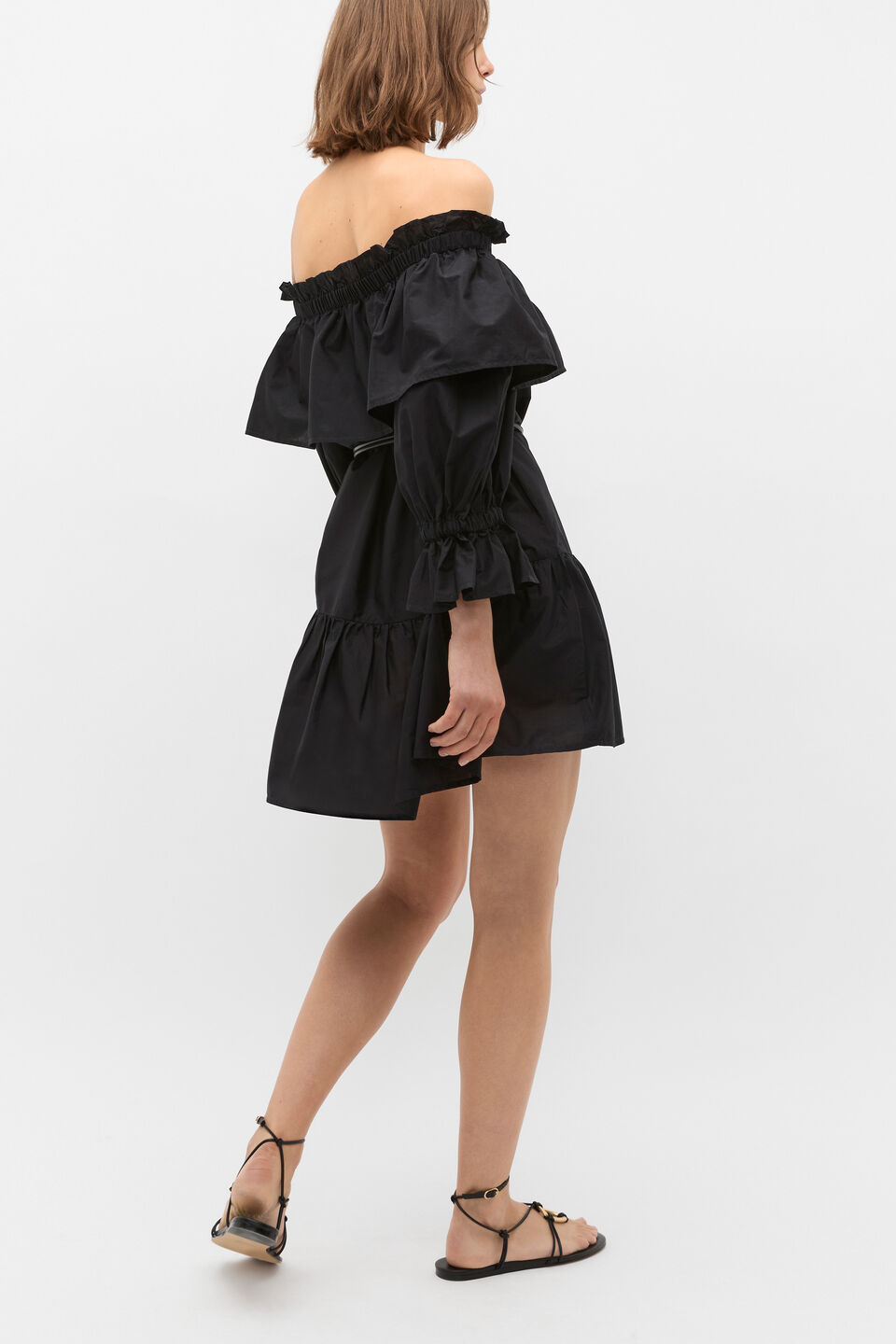 Voile Off Shoulder Ruffle Dress  Black