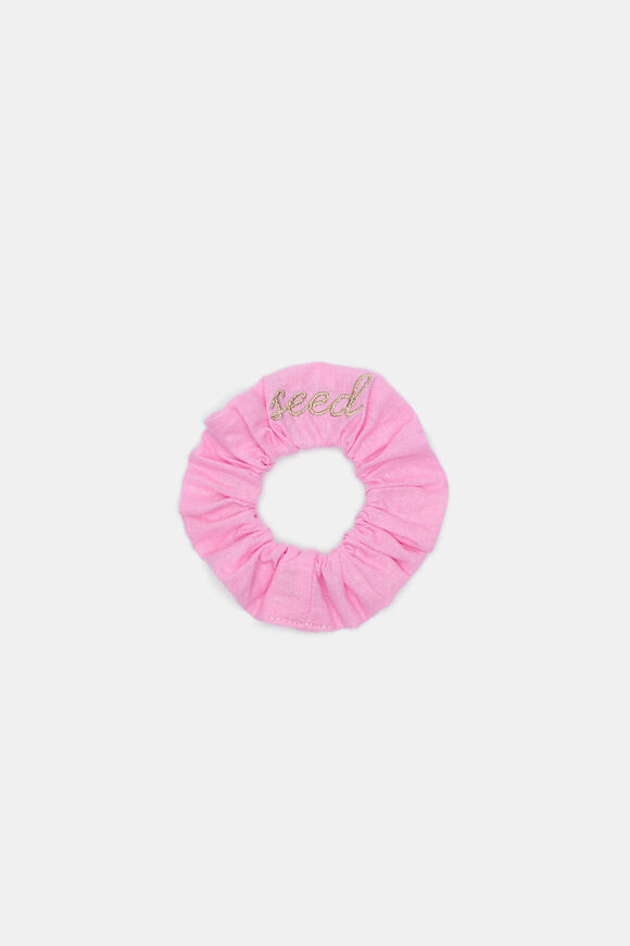 Seed Embroidered Scrunchie  Candy Pink  hi-res