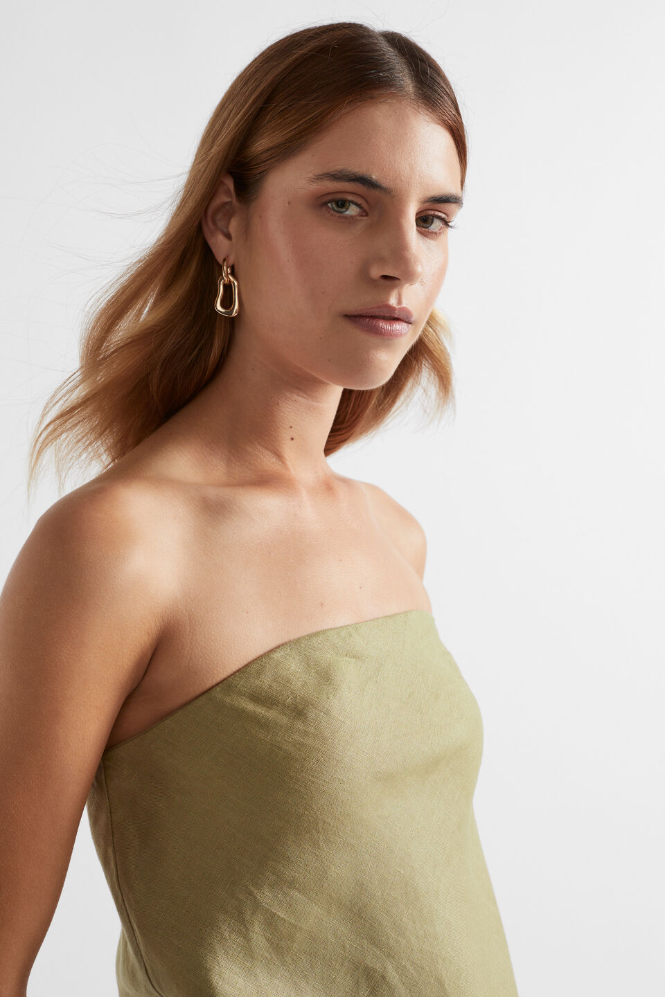 Core Linen Strapless Top  Pistachio