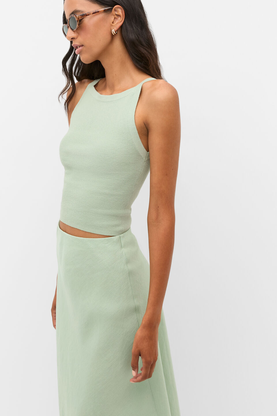 Cotton Blend Rib Knit Top  Eucalyptus