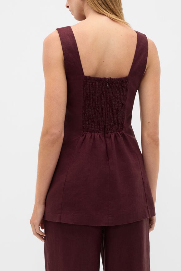Linen Longline Waisted Top  Plum Red  hi-res