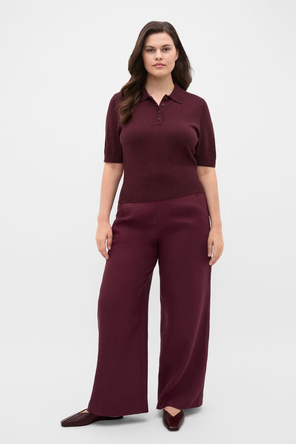 Australian Merino Knit Polo Top  Plum Red  hi-res