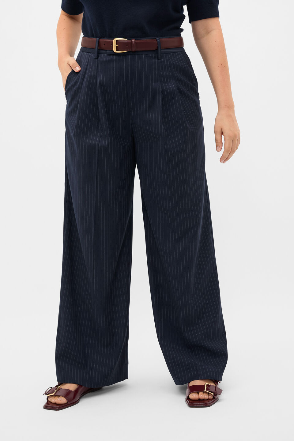 Wool Blend Pinstripe Trouser  Twilight Blue Stripe