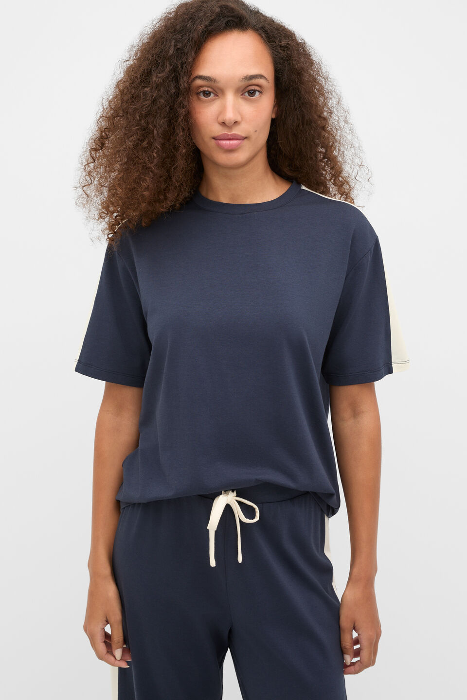 Contrast T-Shirt and Pant PJ Set  Twilight Blue