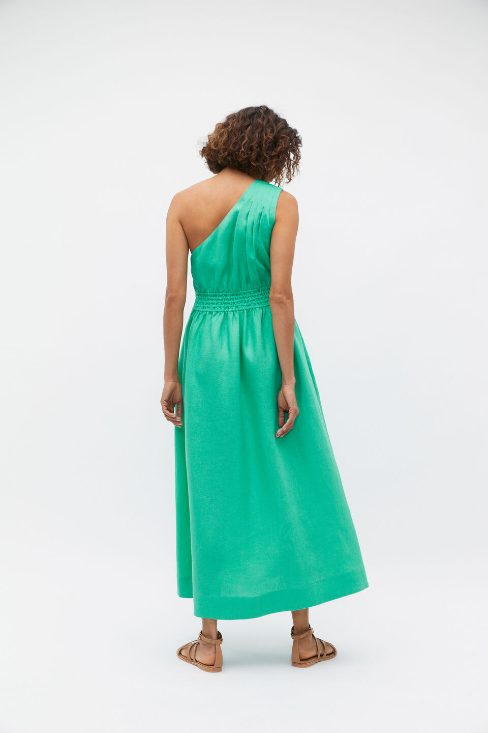 Linen One Shoulder Maxi Dress  Deep Emerald