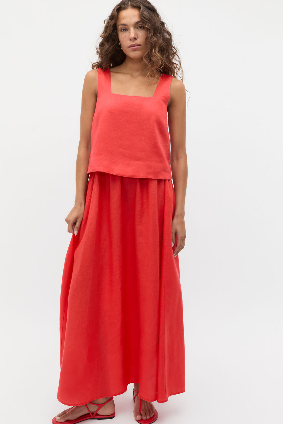Linen Voluminous Skirt  Electric Crimson