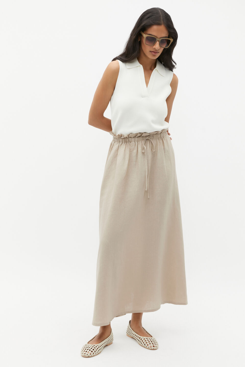 Linen Elasticated Skirt  Cool Sand