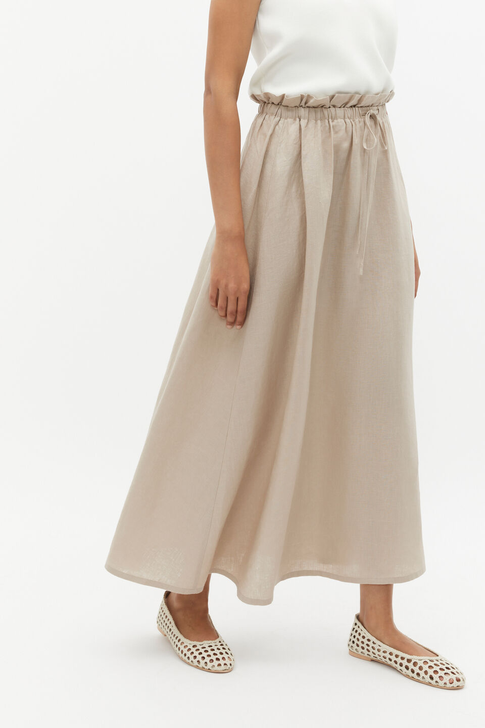Linen Elasticated Skirt  Cool Sand