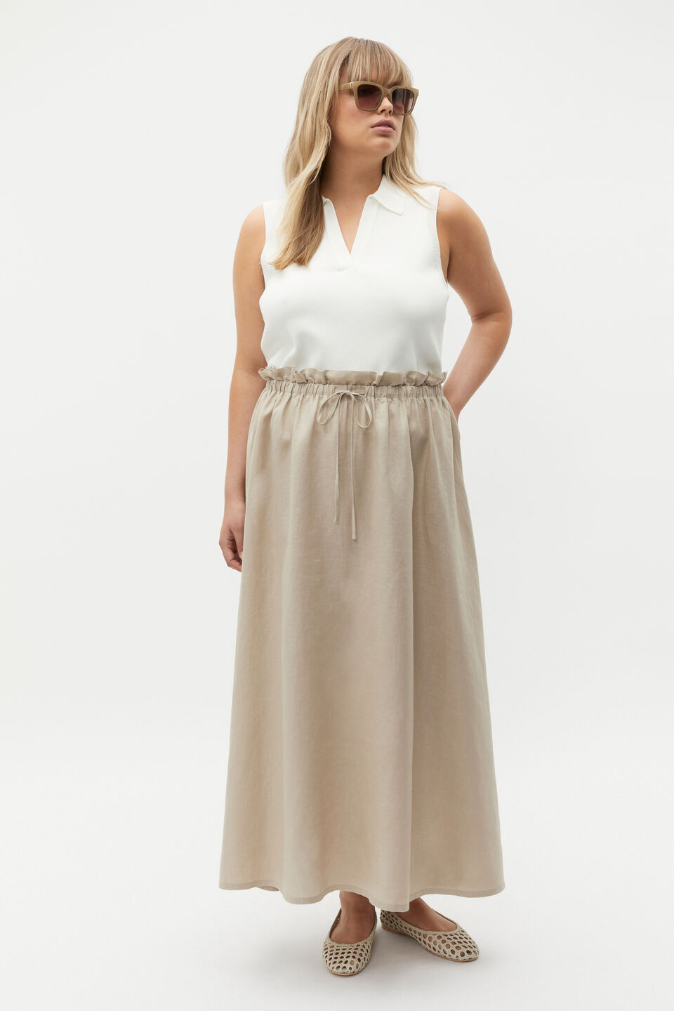 Linen Elasticated Skirt  Cool Sand