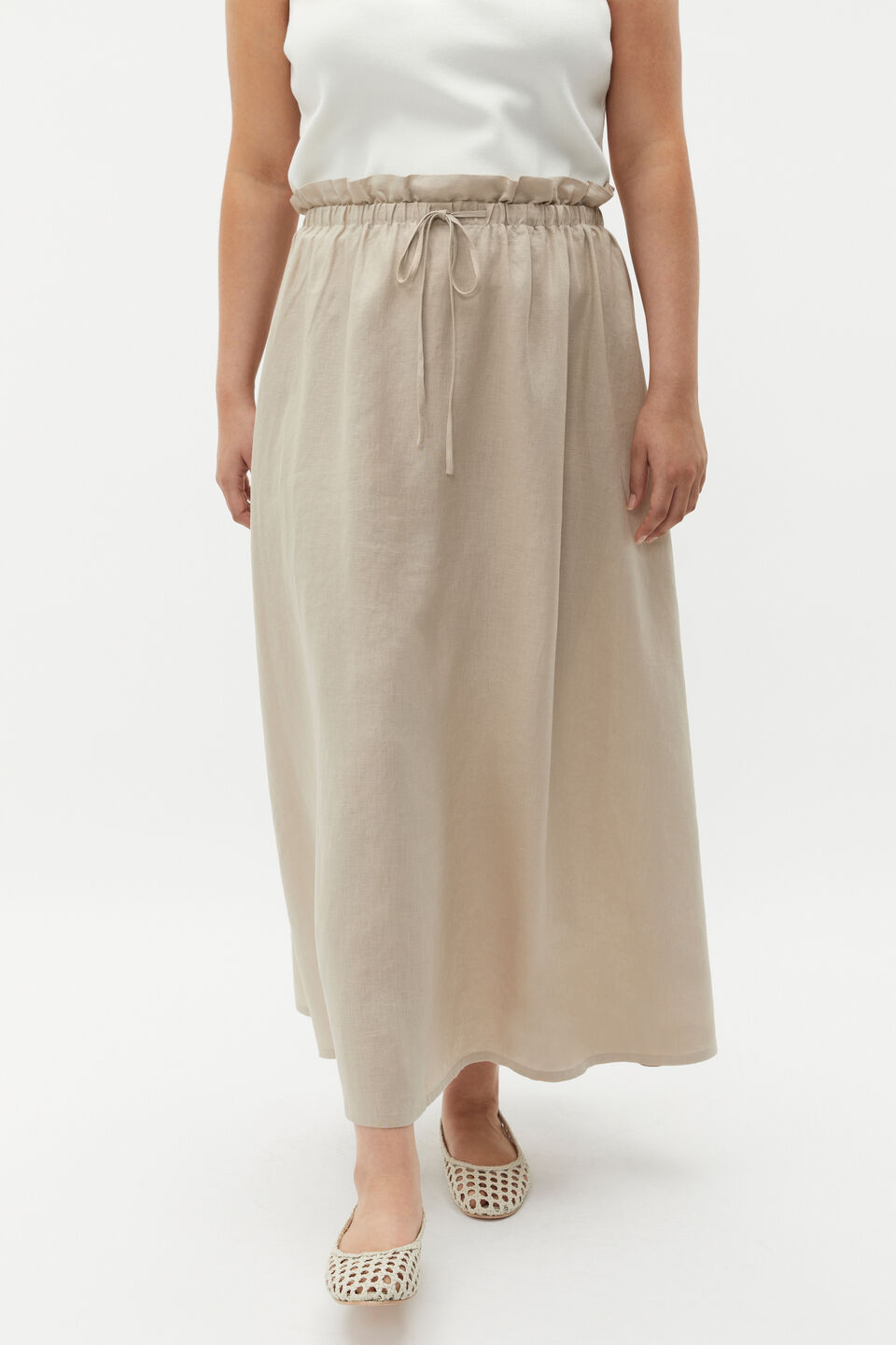 Linen Elasticated Skirt  Cool Sand