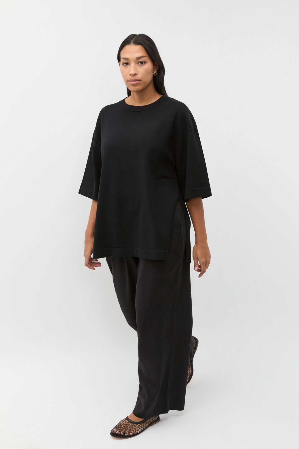 Oversized Side Split Knit  Black