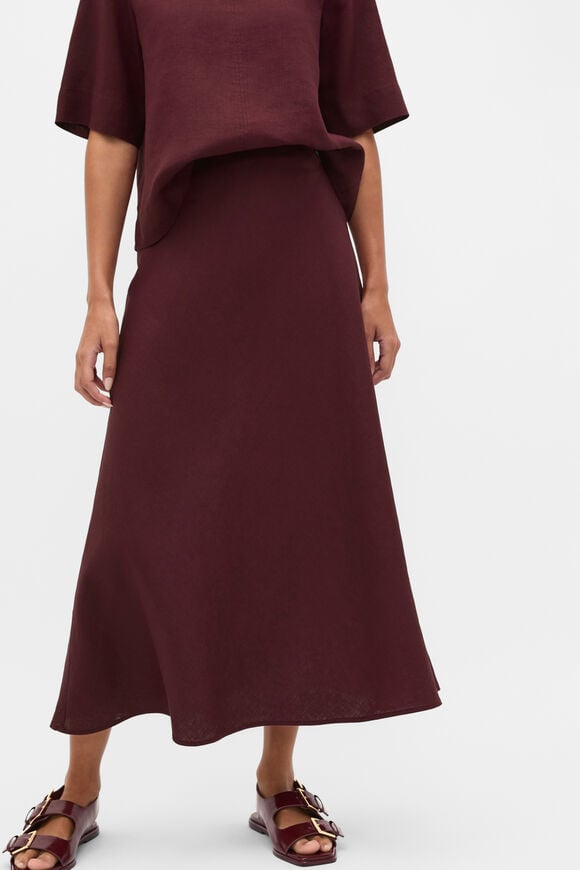 Linen Minimalist Skirt  Plum Red  hi-res