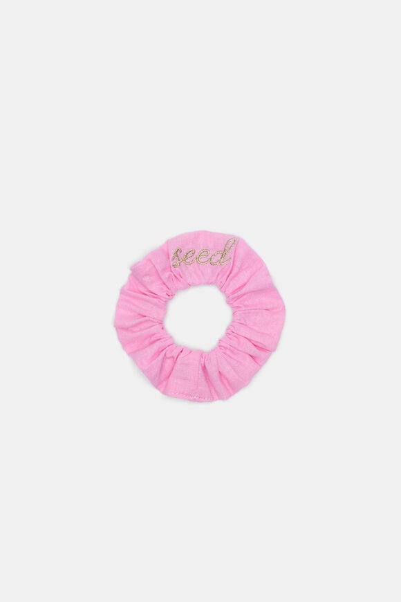 Seed Embroidered Scrunchie  Candy Pink  hi-res